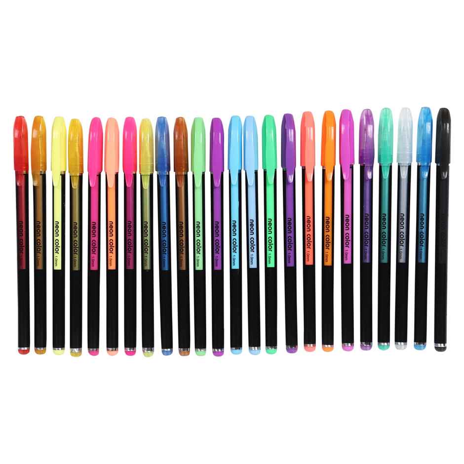 Chrome 6107-24Pcs Neon Gel Pens Set with Fluorescent, Metallic, Glitter, & Pastel Colours