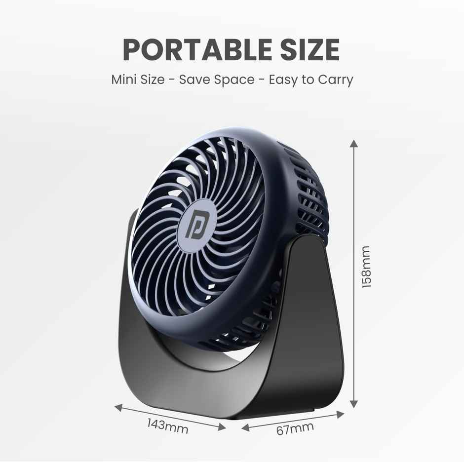 Portronics Portable Rechargeable USB Portable Fan | 360 Degree Rotatable | 200 mAh | Blue