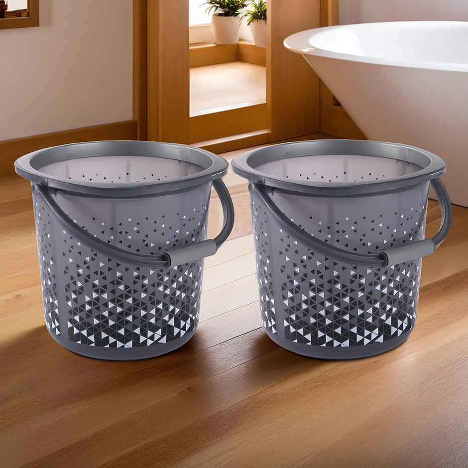 Kuber Industries Unbreakable Plastic Triangle Bucket for Home & Bathing | 18 L | Pack of 2 | Black
