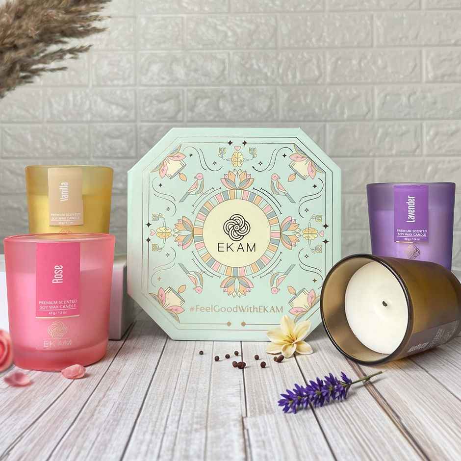 Ekam Scented Soy Votive Candle-4Pc Mahogany | Lavender | Rose | Vanilla | Home Decor