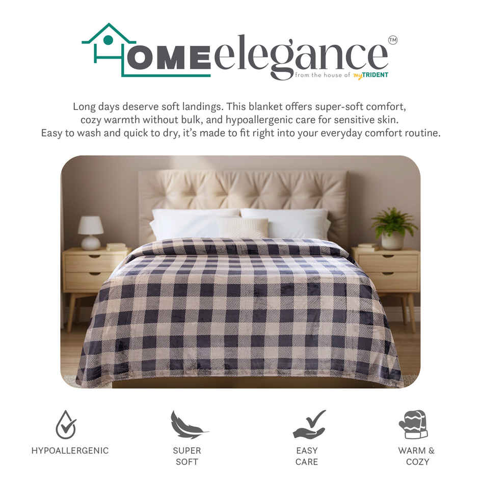 Home Elegance by myTrident Double AC Blanket | Mild Weather Flannel Checkers