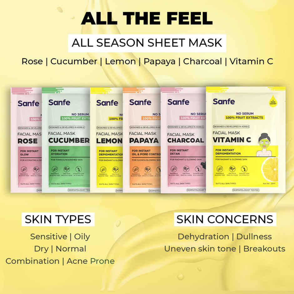 Sanfe Instant Depigmentation Vitamin C Face Mask | 100% fruit extracts, Korean Mask