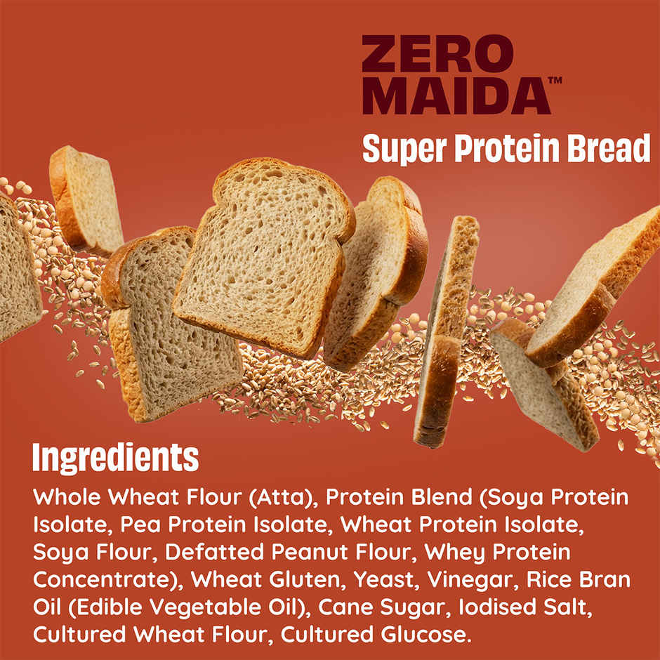 The Health Factory Super Protein Bread | Zero Maida | 51g High Protein | Whole Wheat Bread