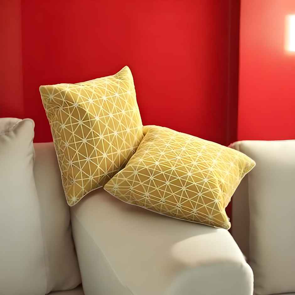 Urban Space Cotton Cushion Covers Set, Made of Cotton 16 inch x 16 inch, Yellow Star