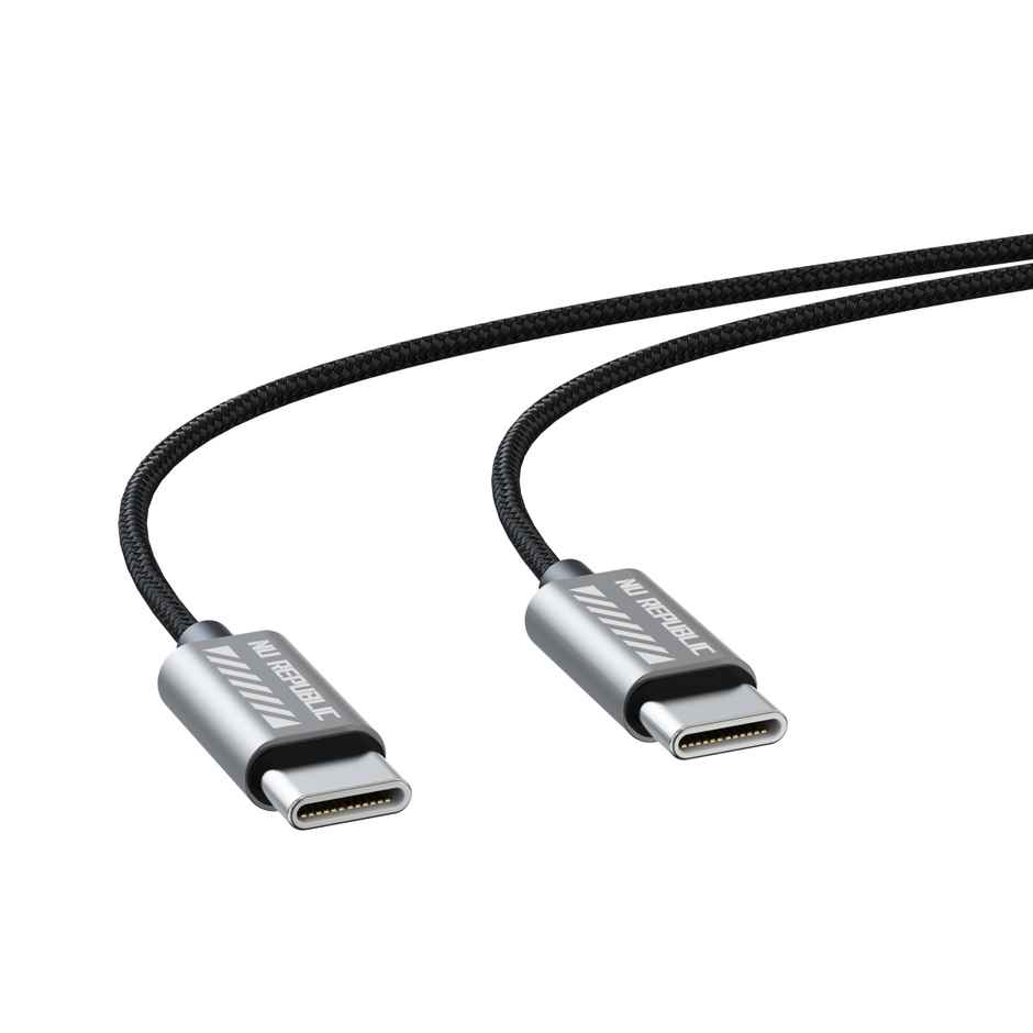 Nu Republic Blaze Flash 65W Type-C to Type-C Fast Charge Cable (Compatible with Mobile, Tablet, Laptop, One Cable),Type C 1.25 m - Grey