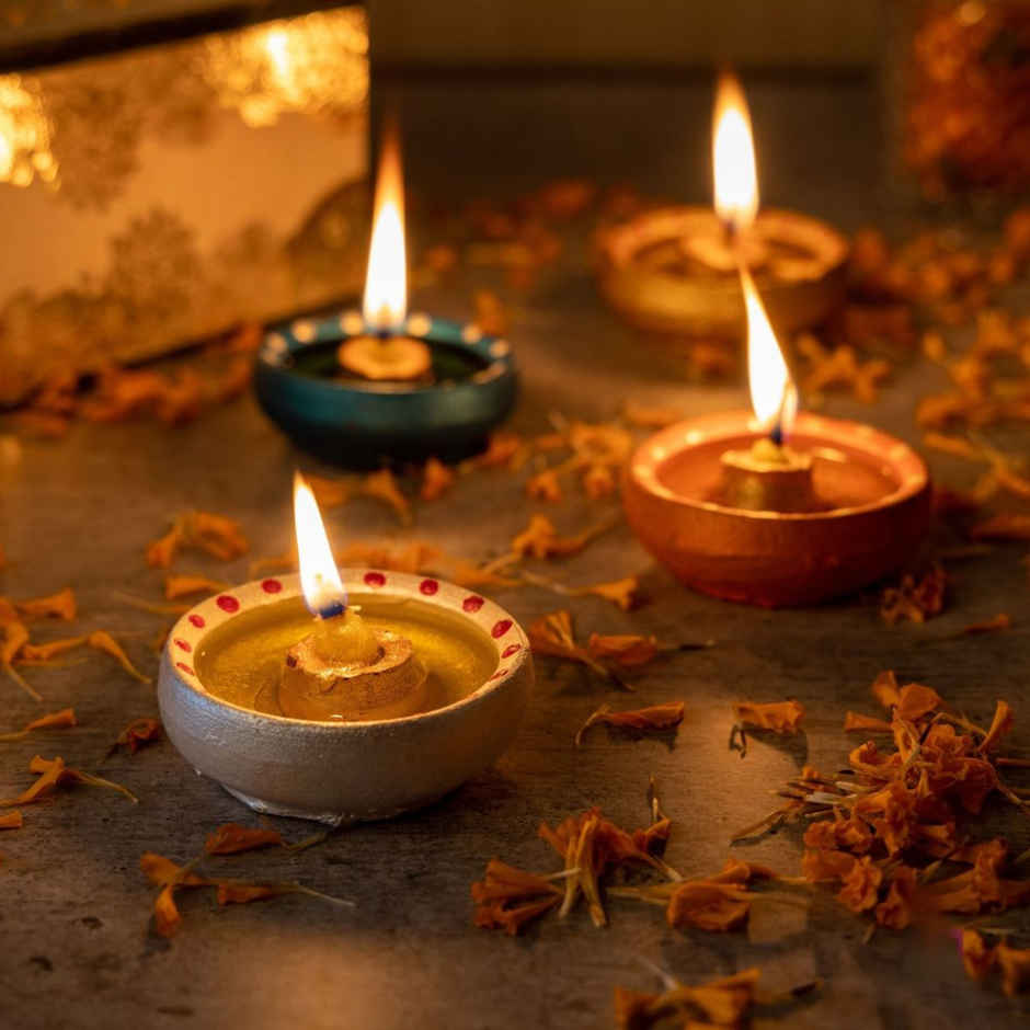 Pooja Special Earthen Diyas | Floral Design | Pack Of 12 | Designer Clay Diya| Mitti Diya-Pooja | Walton