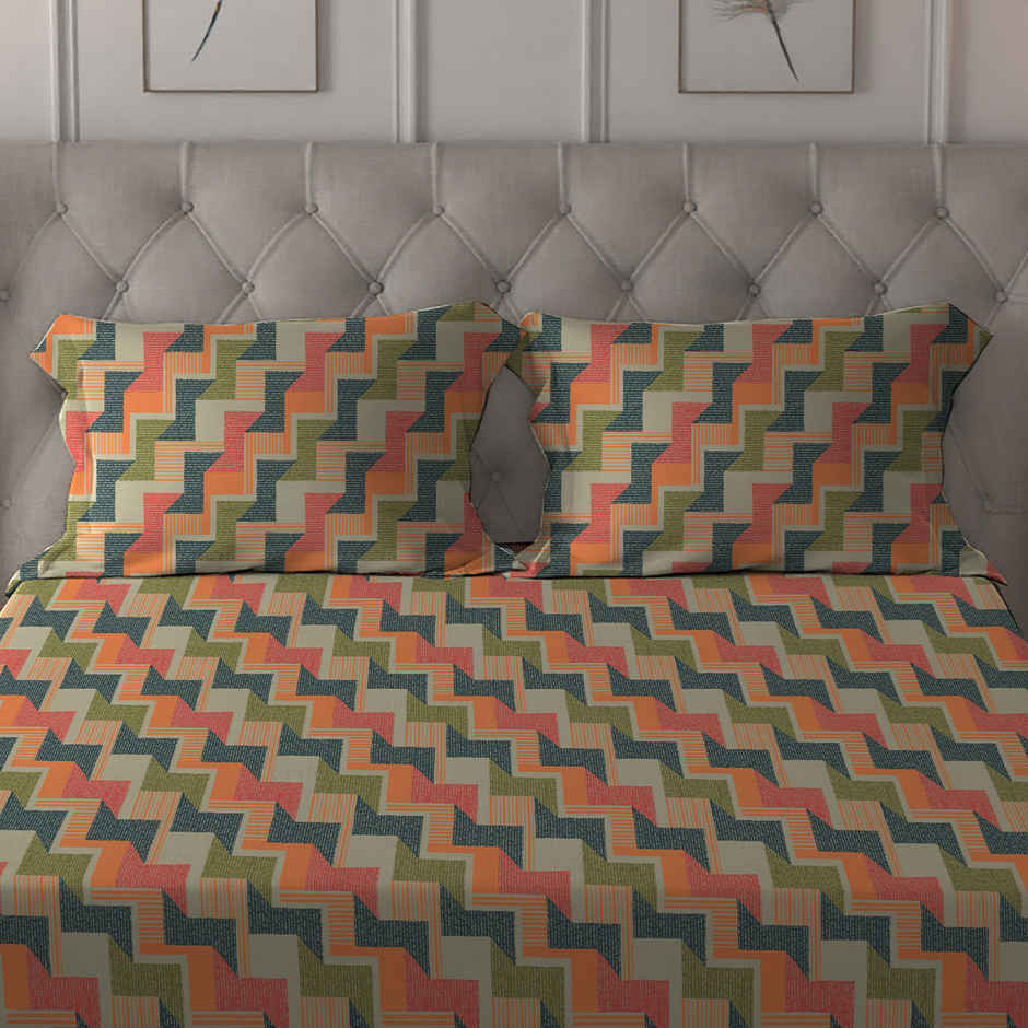 Home Elegance by myTrident Microfiber Bedsheet Set | Queen Size Double Bed sheet | 2 Pillow Covers | Zig Zag