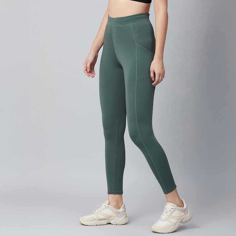 Blinkin Women's Gym Pants & Tights - Dark Green | Stretchable | With Side Pockets | M