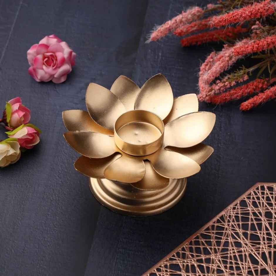 Religious Lotus Candle Holder for Home Decor | Iron | Gold | Urban Born