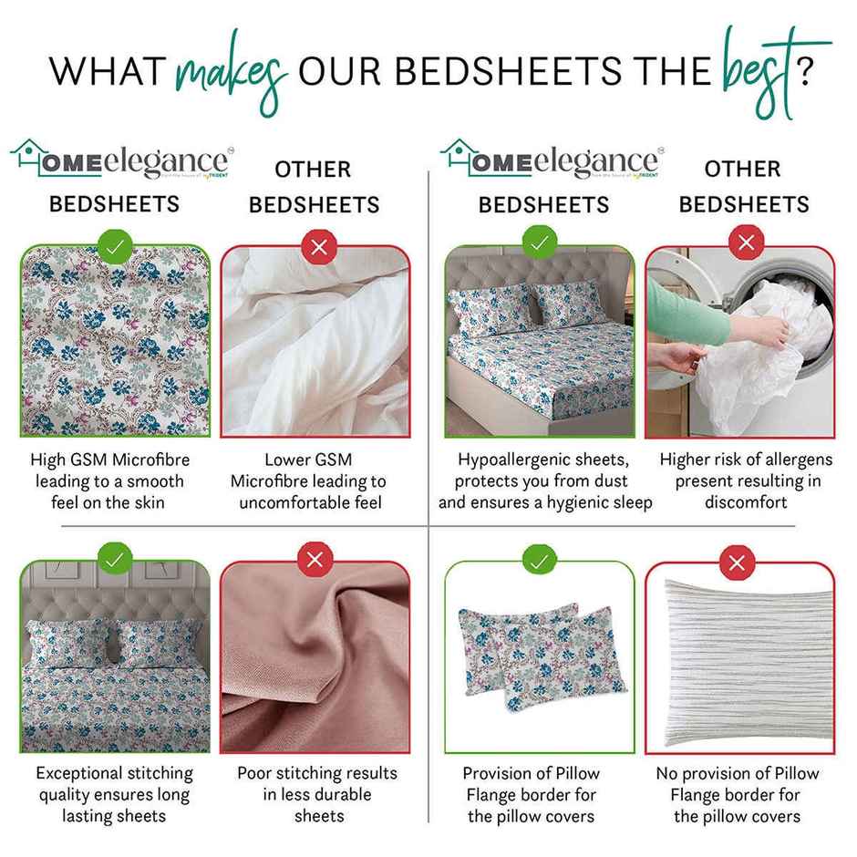 Home Elegance Wanderlust Microfiber Queen Size Bedsheet | Printed | Multicolour | 88 in x 100 in