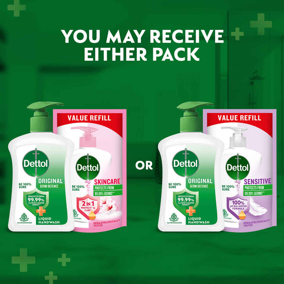 Dettol Original Liquid Hand Wash Pump With Free Handwash Refill | 99.99% Germ Protection