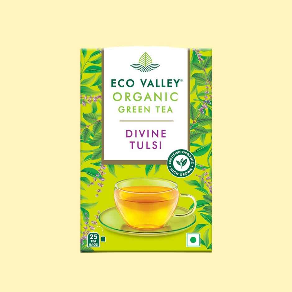 Eco Valley Organic Green Tea- Divine Tulsi| Boost Energy, Helps Burn Body Fat| Zero Calories