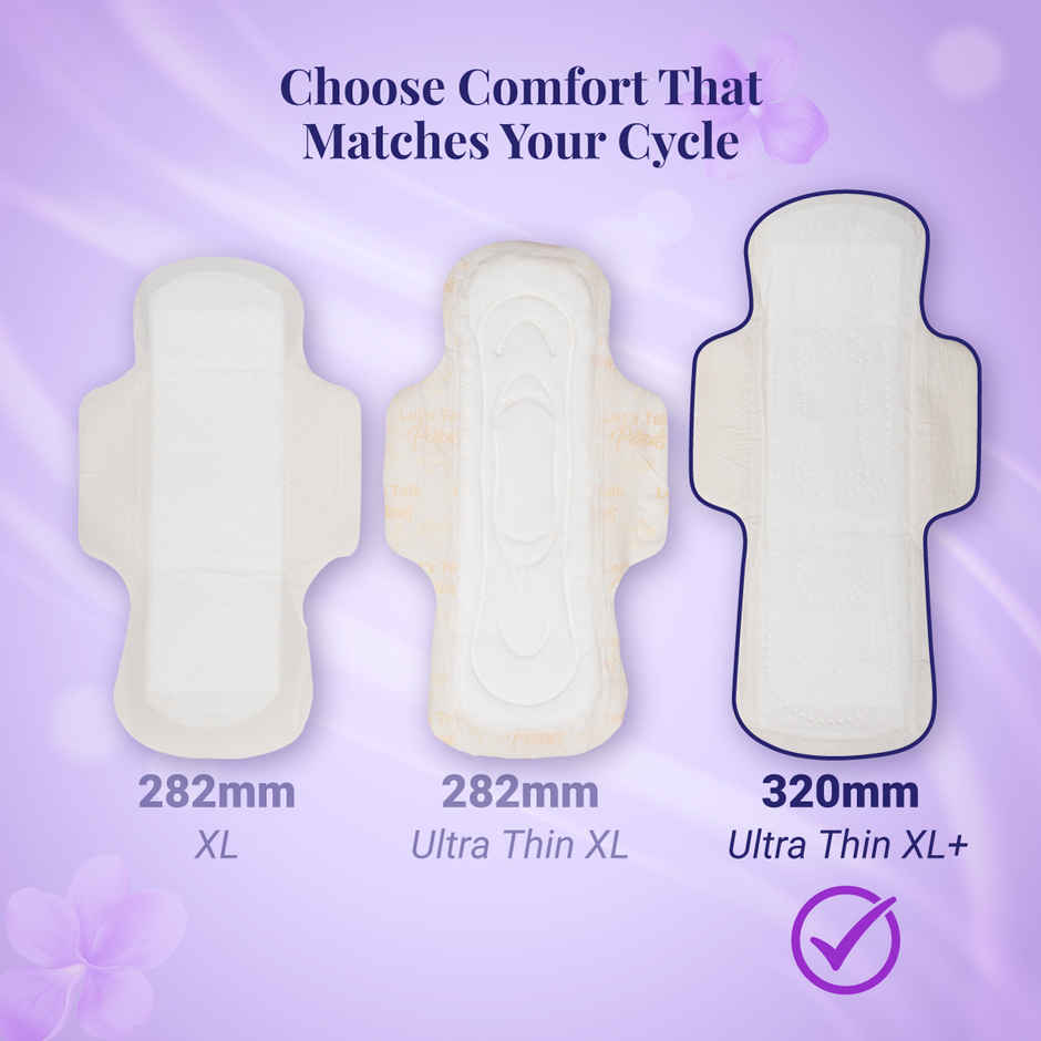 Niine Dry Comfort Ultra Thin XL+ Sanitary Pad | 320 mm and Wider Back | with Biodegradable Bags | 50 Pads