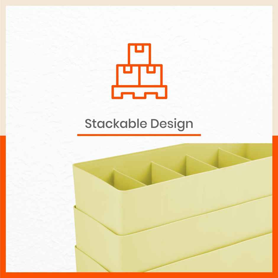 Bathla Set of 2 Drawer Organiser - Multi-purpose, Stackable, 5 Grids - DORI | Lemon