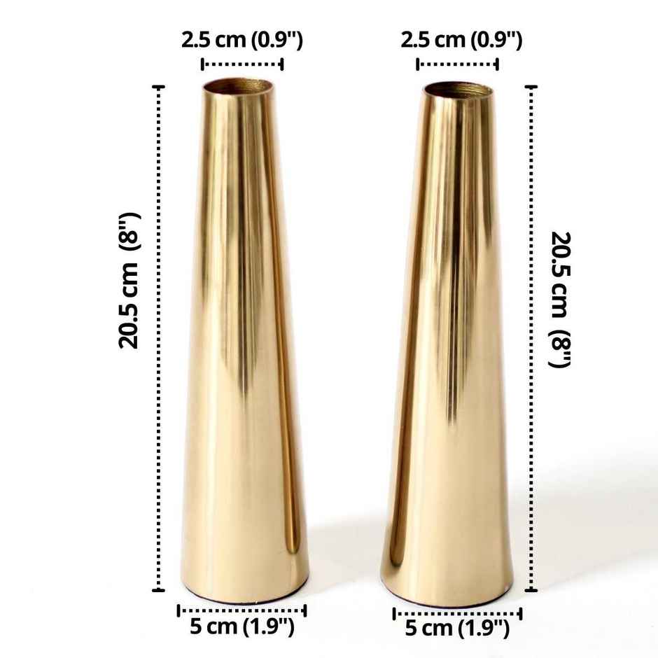 Behoma Metal Slim Cone Flower Vase - Gold | Set of 2 | 8.07 Inch