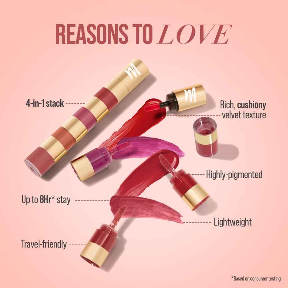 Myglamm Super 4-In-1 Matte Liquid Lipstick Stack - True Bolds