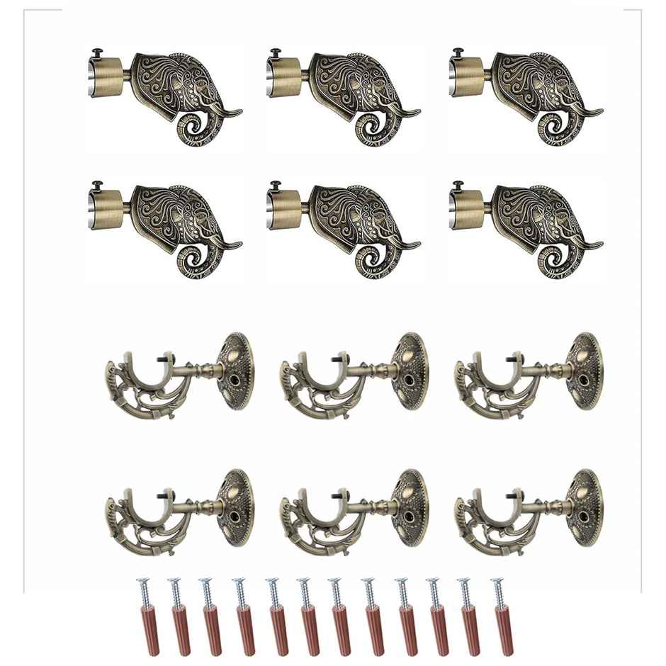 Gloxy Aluminium Antique Finish Curtain Bracket With 1 inch Rod Support Fittings | Pair of 3)