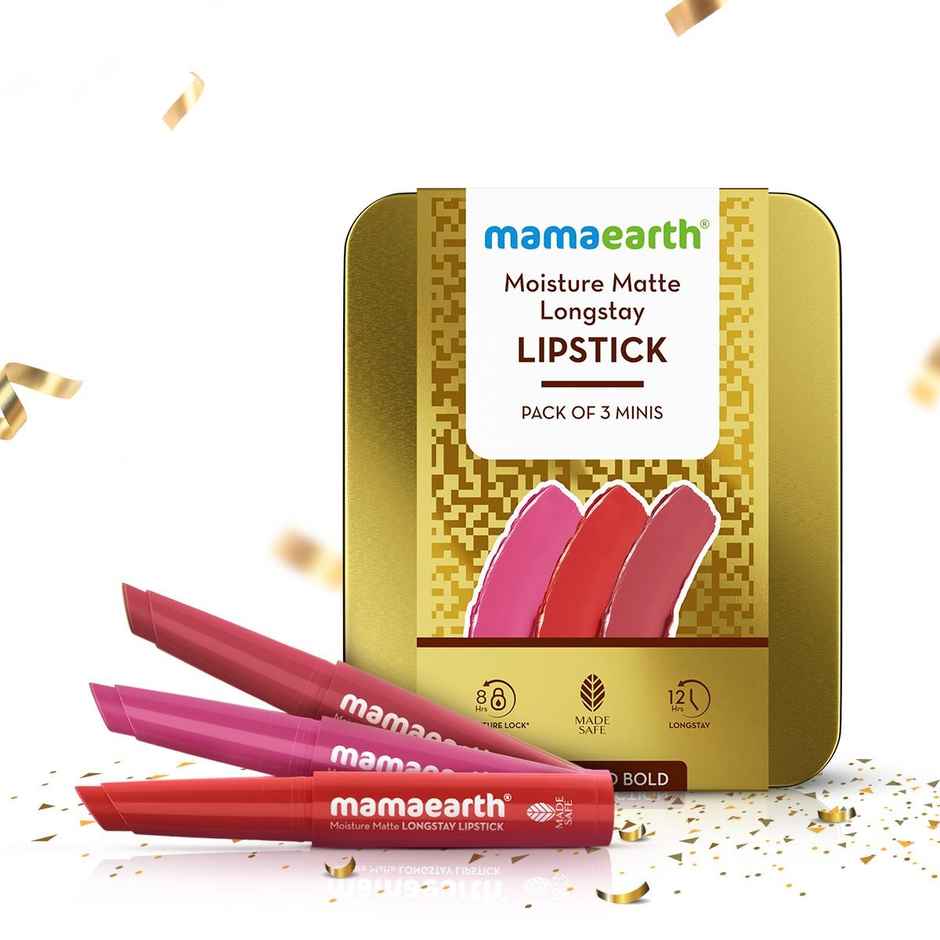 Mamaearth Moisture Matte Longstay Lipstick | Bright and Bold | Gift Set