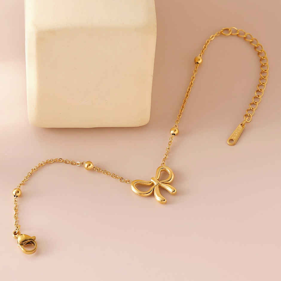 Label She Gold Plated Anti Tarnish Stainless Steel Bow Themed Wraparound Bracelet | LS-BNG-16211
