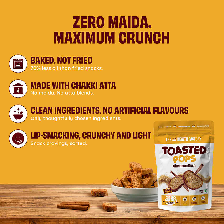 The Health Factory Toasted Pops Cinnamon Rush | Zero Maida | Baked Snack