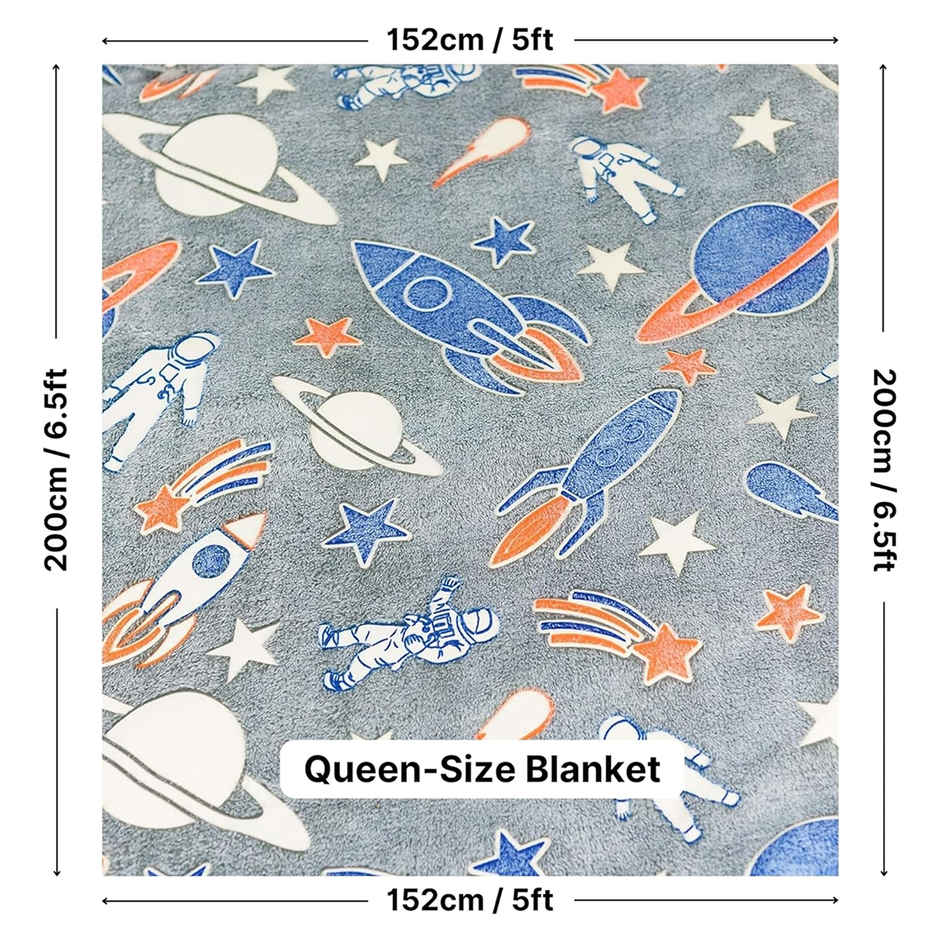 Famyo Glow Blanket, Rocket/Spaceship Queen Size AC Blanket for Ages 3 & Up - 200 x 152 cm