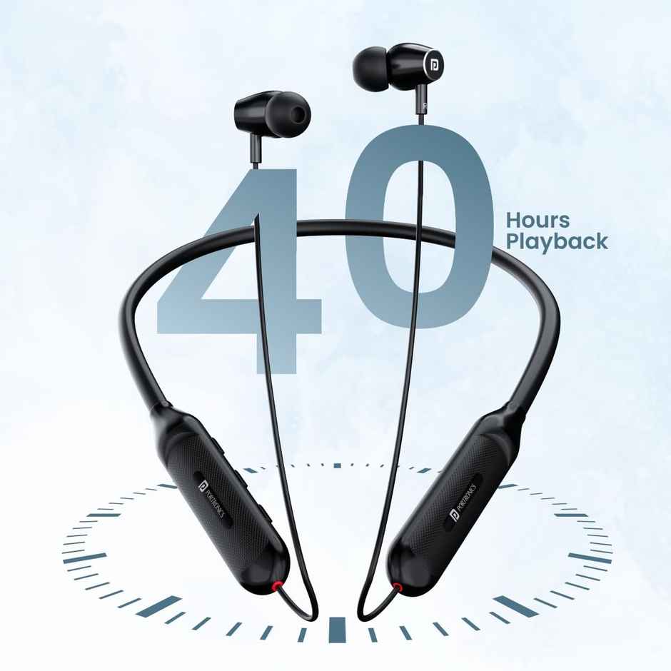 Portronics Harmonics Z7 Bluetooth Wireless in Ear Neckband with Upto 40 Hours Playback, 10mm Dynamic Driver, Gaming Mode, High Bass, IPX4 Water and Sweat Resistant, Type C Fast Charging - Black