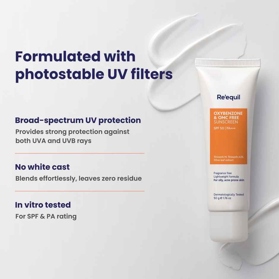 Re'Equil Oxybenzone Free Sunscreen SPF 50 For Oily, Acne Prone Skin