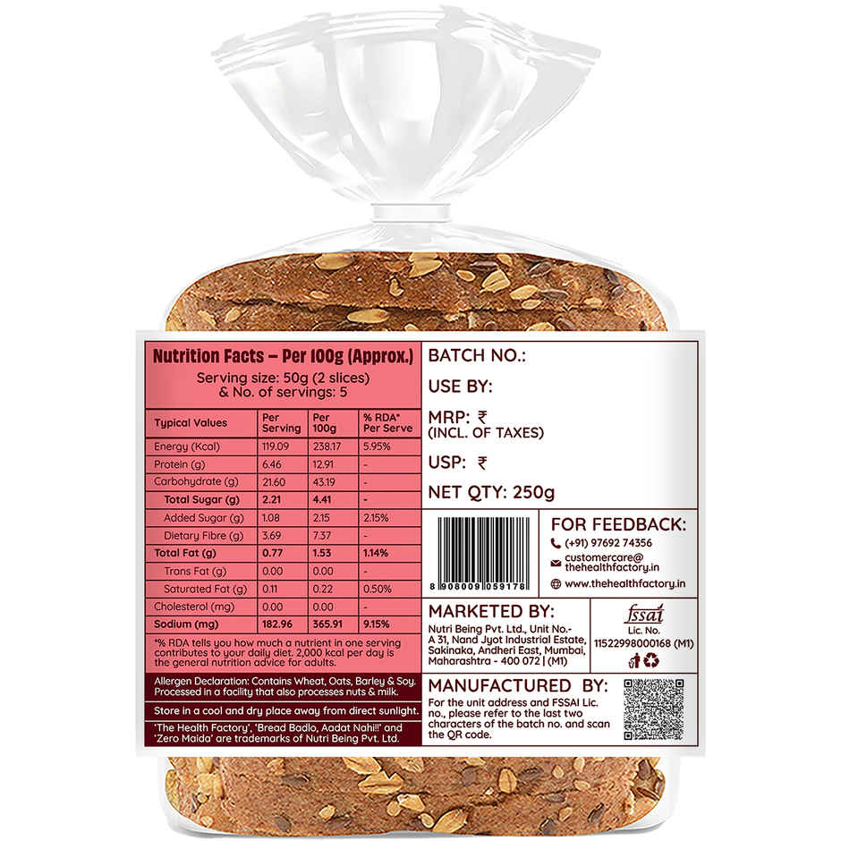 The Health Factory Zero Maida Multigrain Bread | Clean Label - Not Brown
