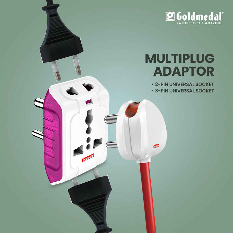 Gold Medal Spice 3 Pin 240V Multi Plug Socket | Universal Travel Adaptor with LED Indicator | Supports 2-Pin&3-Pin Plugs | Multiplug for Home&Office Appliances Combo
