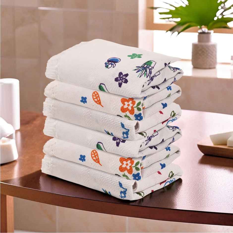 Kuber Soft Cotton Face Towels Pack of 6 | Travel Gym Napkins | Assorted