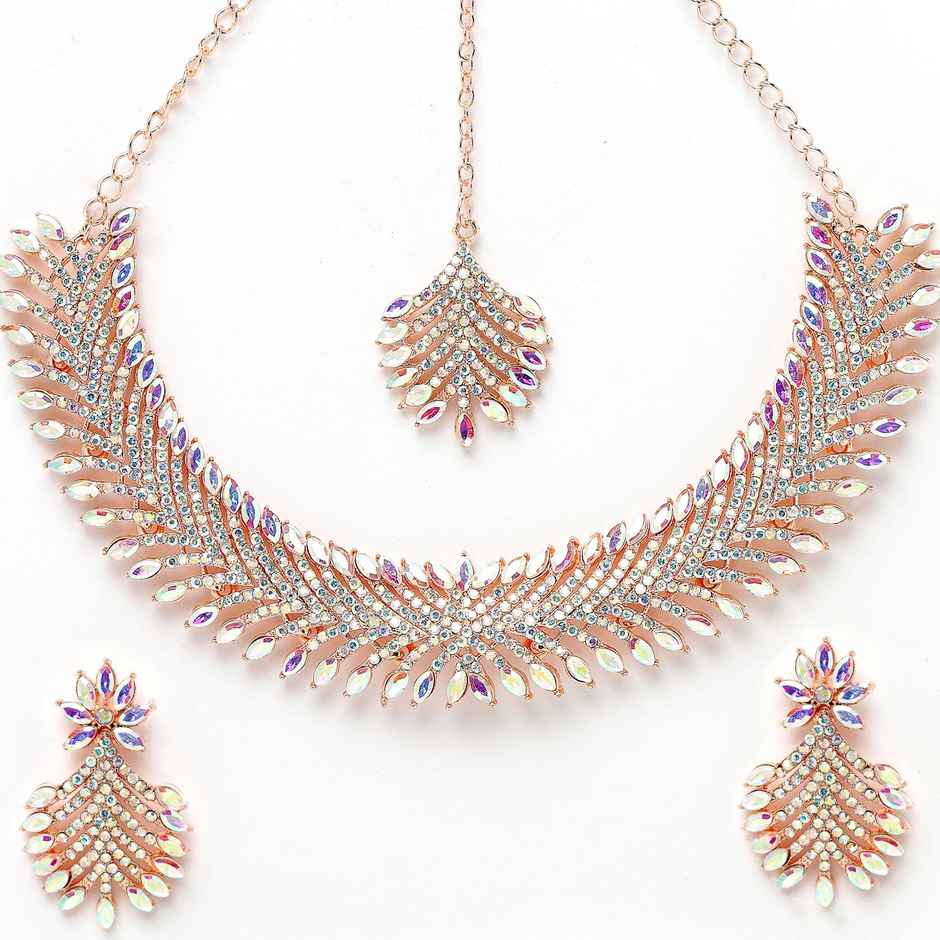 Sukkhi Graceful Rose Gold Plated Rose Gold Stone Studded Choker Necklace Set