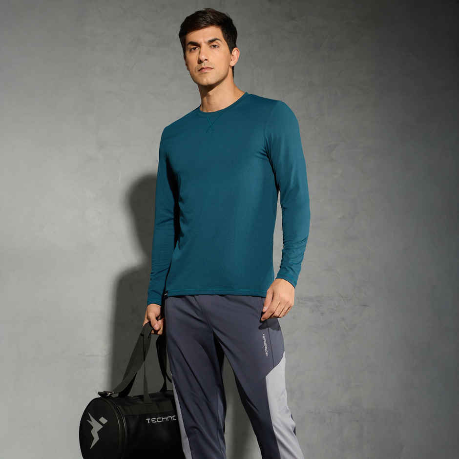 Technosport Men's Poly Solid Slim Fit Round Neck Full Sleeve Sports T-shirt | Gulf Coast - XL