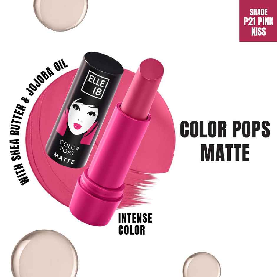 Elle 18 Color Pop Matte Lipstick - Quick Drying | Highly Pigmented | with Vitamin E - Pink Kiss