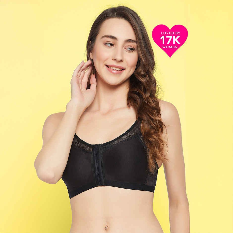 Clovia Women's Non-Padded Non-Wired Spacer Cup Easy-On Front Open Full Figure Bra | Black - 36 D