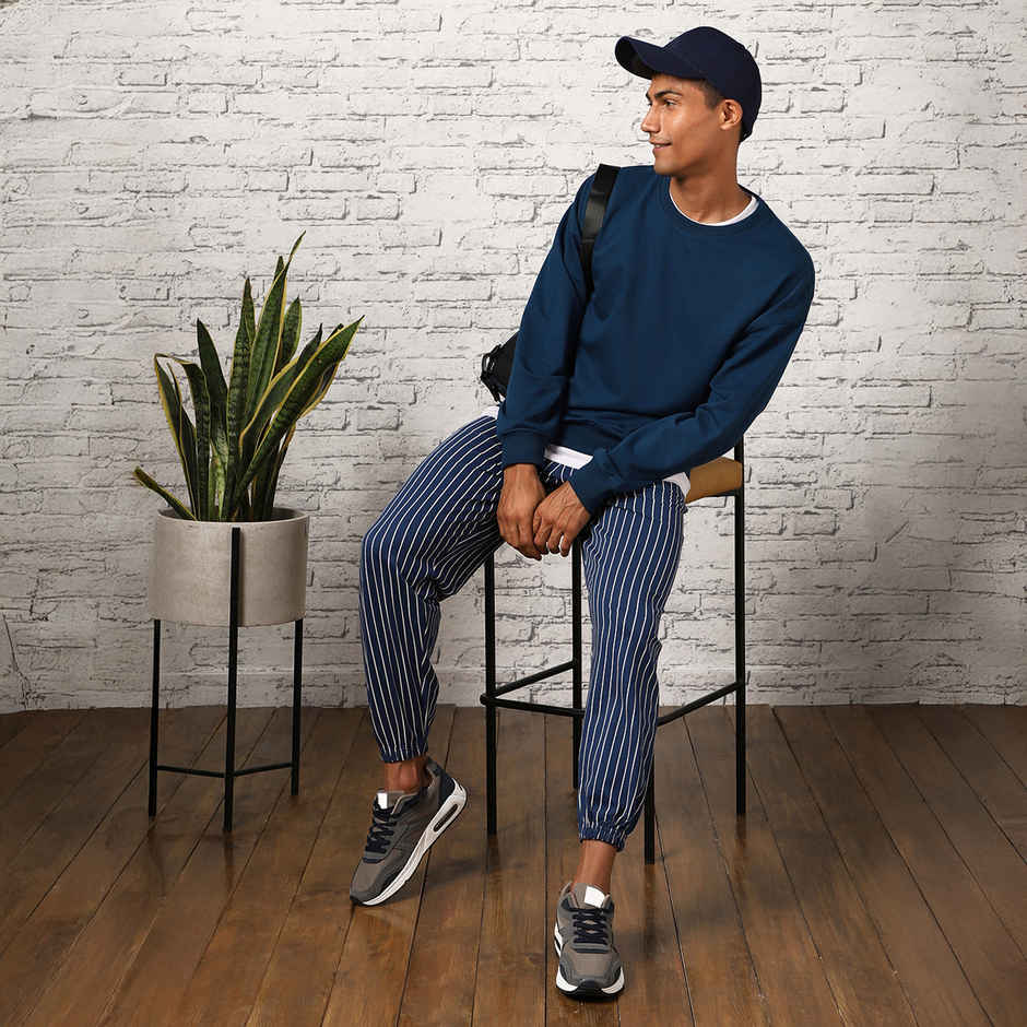 Nobero Men's Oversized Solid Sweatshirt | Navy Blue - S