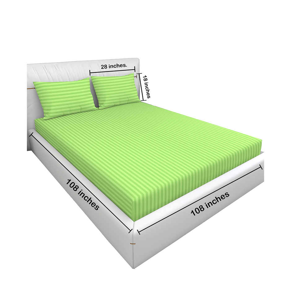Homeharmony Plain Green Lining Double Bed Bedsheet with 2 Pillow Covers (220x250 cm)