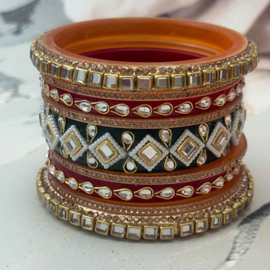 The Opal Factory Diamante Chuda Set | Maroon - Size 2.6