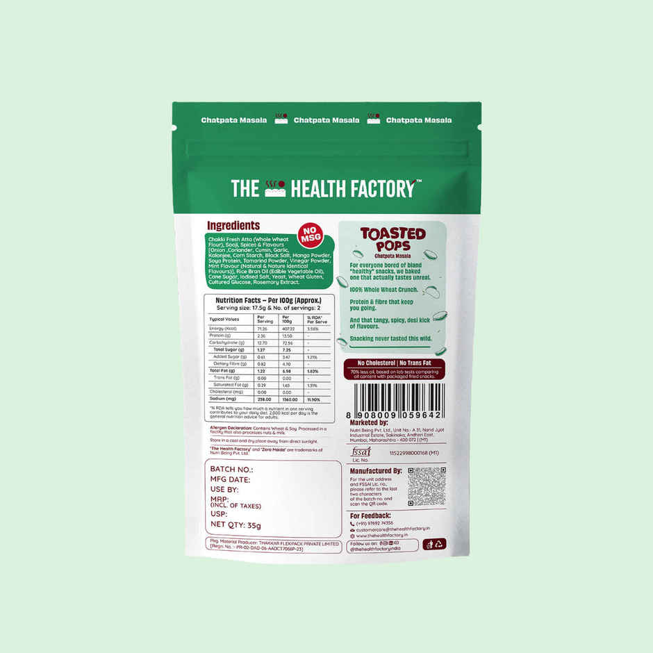 The Health Factory Toasted Pops Chatpata Masala | Zero Maida | Baked Snack