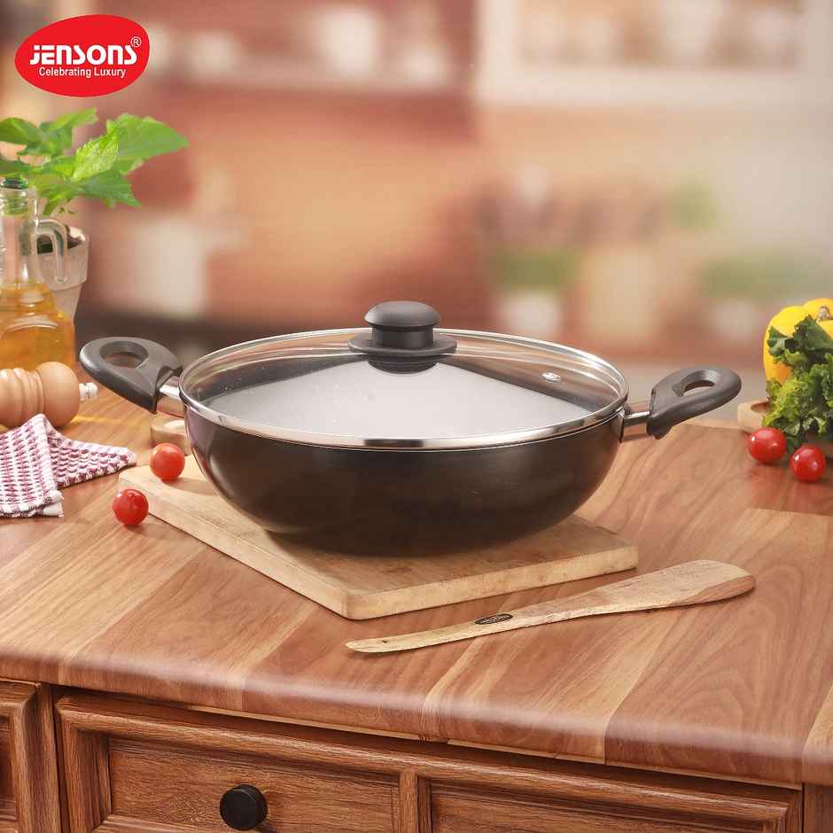Jensons Non Stick Kadai 24 cm with Glass Lid | Induction & Gas Compatible | 2.5L