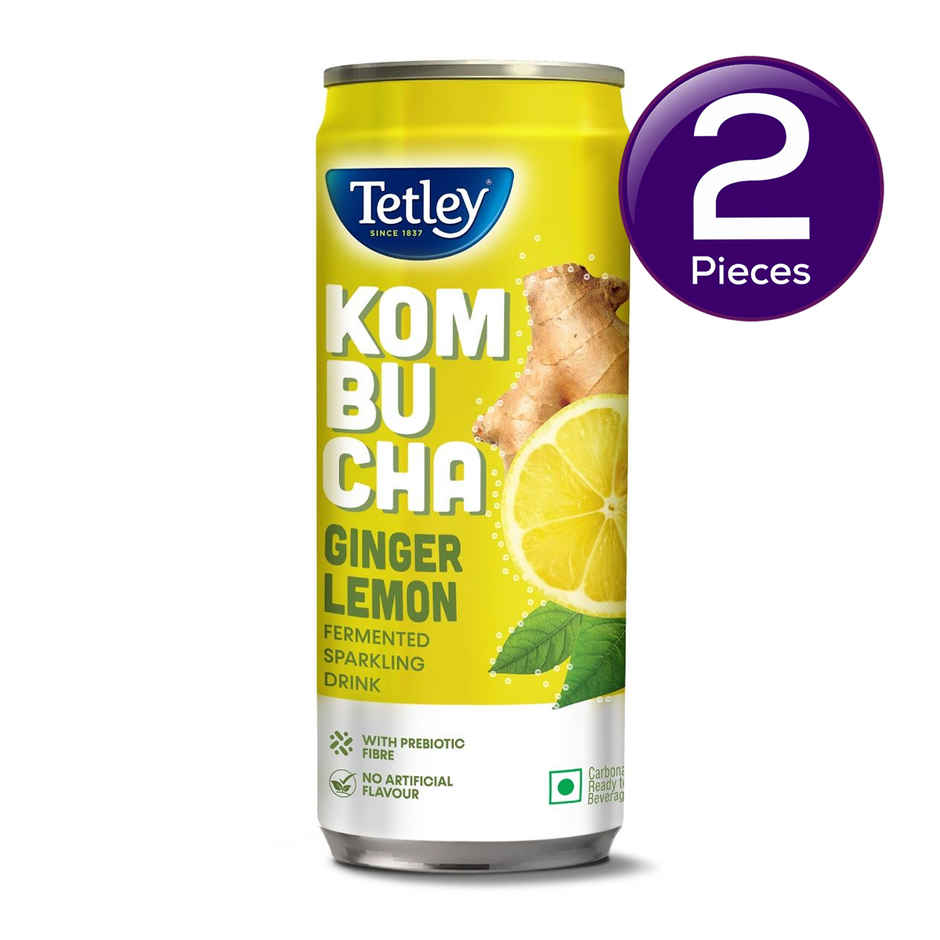 Tetley Ginger Lemon, Fermented Sparkling Drink with Prebiotic Fiber Kombucha Combo