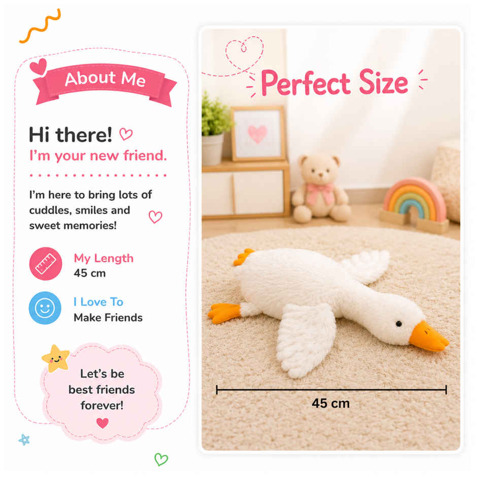 ToyTales Sleeping Duck Plush Toy | Stuffed Animal Soft Toy | Birthday Gift for Kids | Gift Baby | 45cm