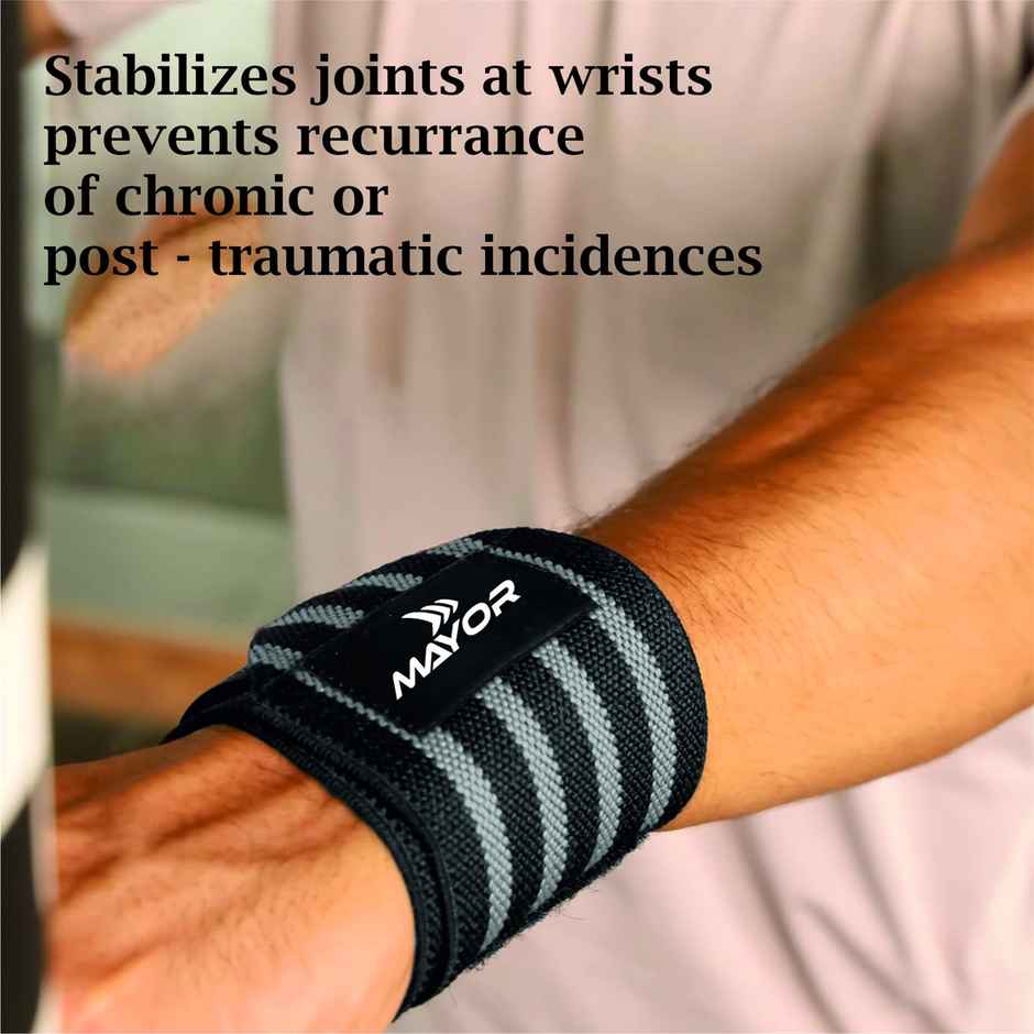 Mayor Secure Cotton Wrist Supporter for Gym Men and Women Wrist Support | Grey | Free Size