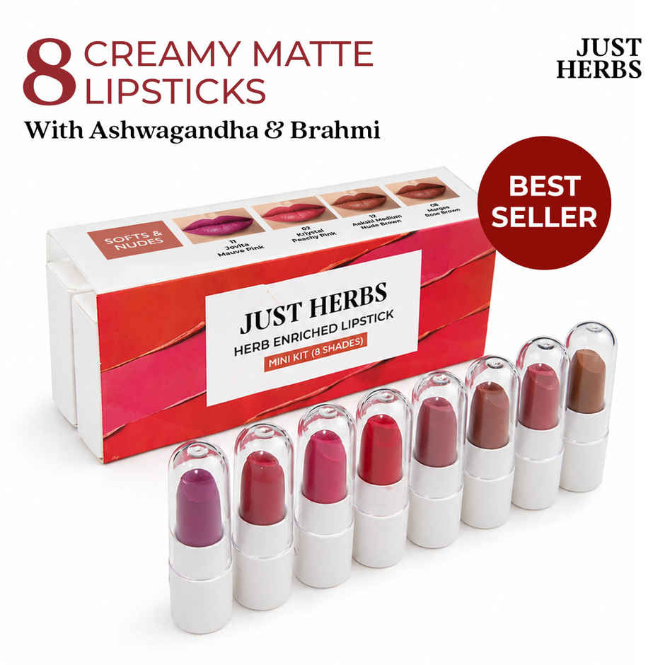 Just Herbs Ayurvedic Mini Lipstick Kit | Matte Finish, Long Lasting & Hydrating