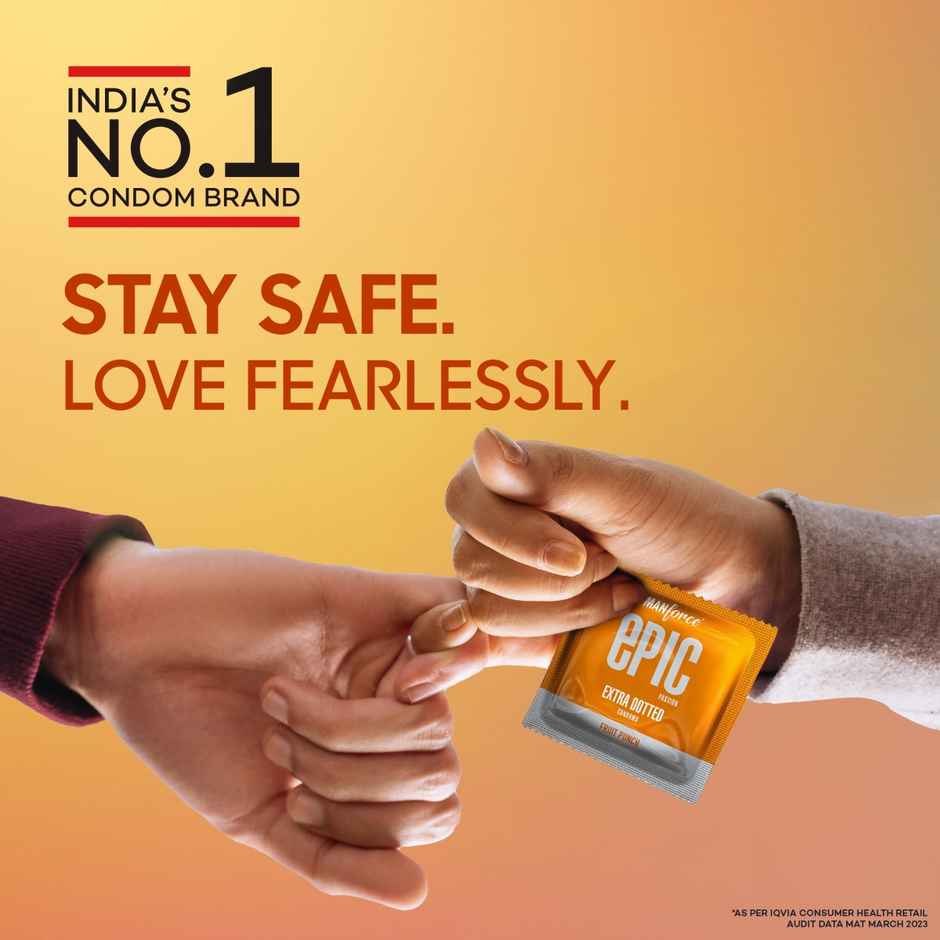 Manforce Epic Passion Extra Dotted Premium Condoms For Men With 1800 Square Dots For Intense Pleasure Fruit Punch Flavour Disposable Pouch