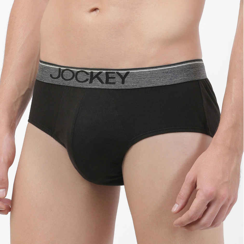 Jockey 8037 Men's Super Combed Cotton Underwear Solid Brief|Ultrasoft Waistband|PO2 | Black-S