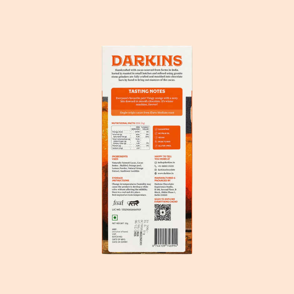 Darkins Sugar Free Dark Chocolate 70% Orange