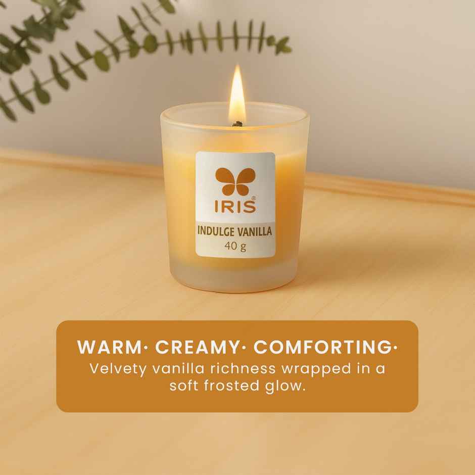 IRIS Indulge Vanilla Frosted Shot Glass Votive Scented Candle 8 Hours Burn Time | Home Decor