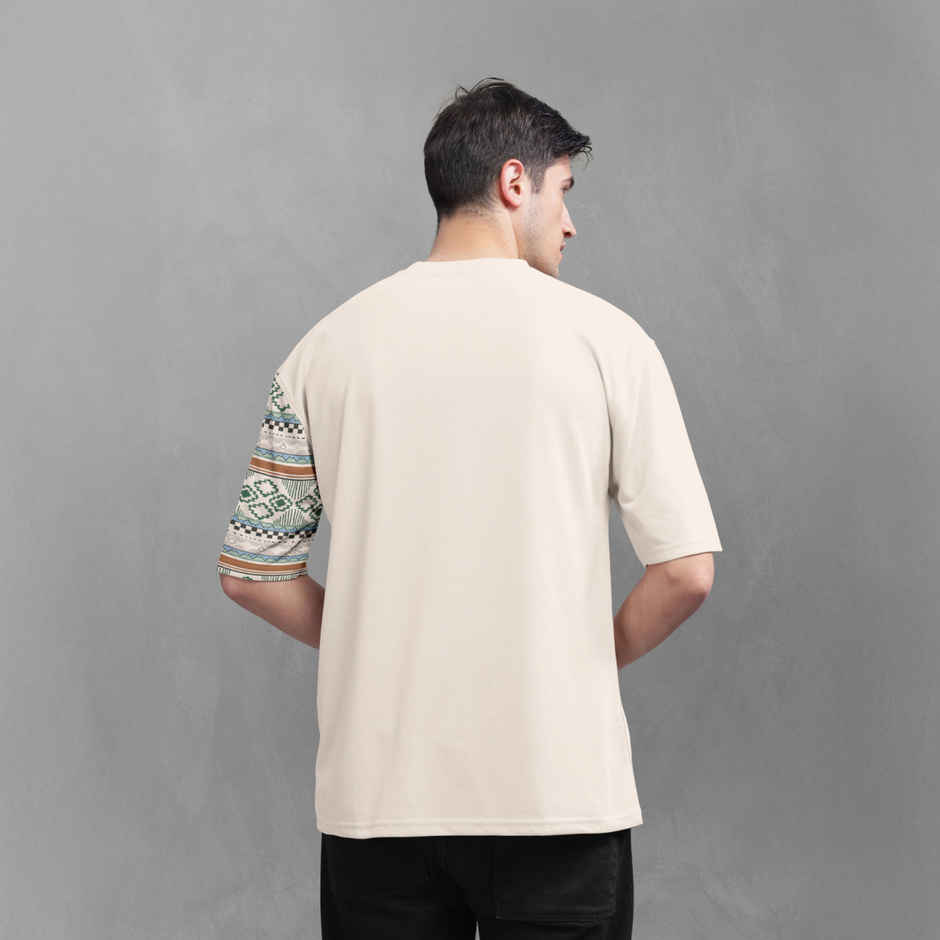 Bullmer Men's Oversized T-shirt Front and Back Printed | Beige | L