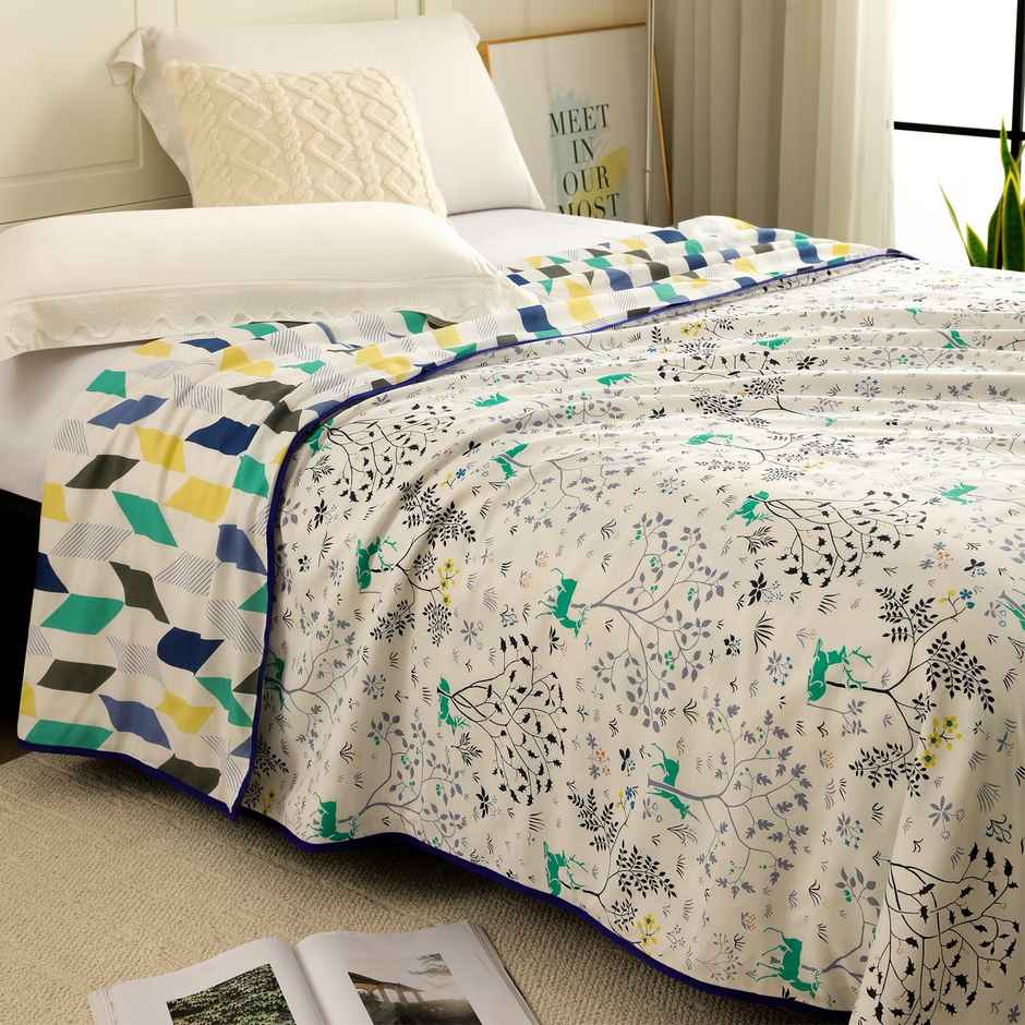 Story@home Printed Single Dohar/Duvet Cover (Cotton, Light Blue, White) (220x144x2 cms)