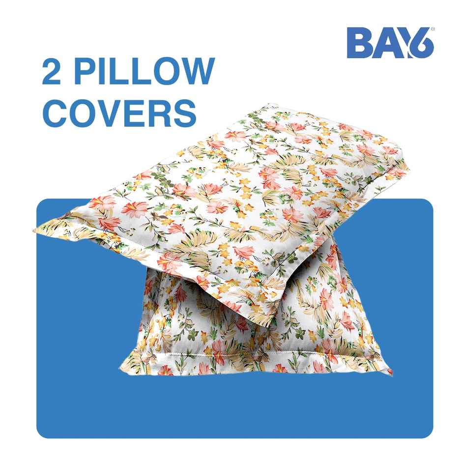 BAY6 Double 110 GSM Floral Print Microfibre Bedsheet | With 2 Pillow Covers | Off White | 87 x 94in